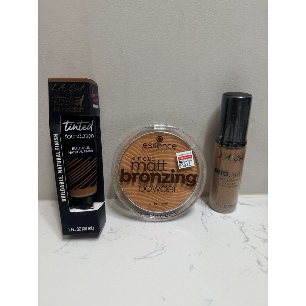 L.A. Girl Tinted + PRO.matte HD Long Wear Matte Foundation & essence Bronzer Lot